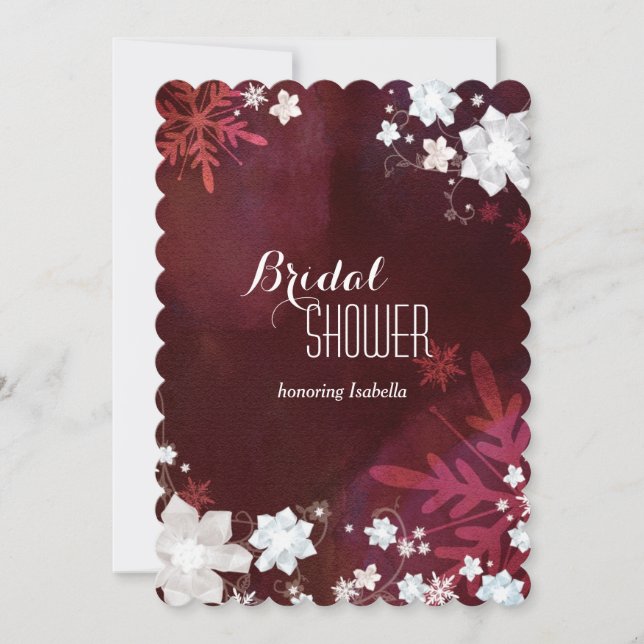 Invitación Glam Floral Merlot Winter Bridal Shower (Anverso)
