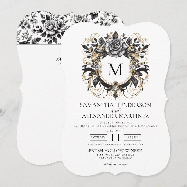 Invitación Glam Floral Vintage (Anverso / Reverso)
