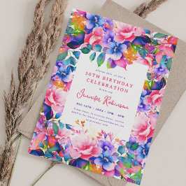 Invitación Glam Garden Watercolor Floral 30 cumpleaños Fiesta