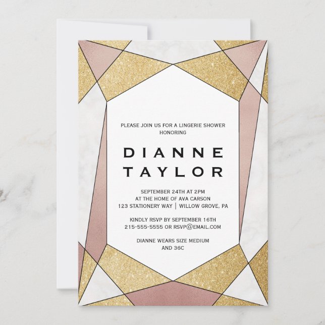 Invitación Glam Geometric Diamond Lingerie Shower (Anverso)