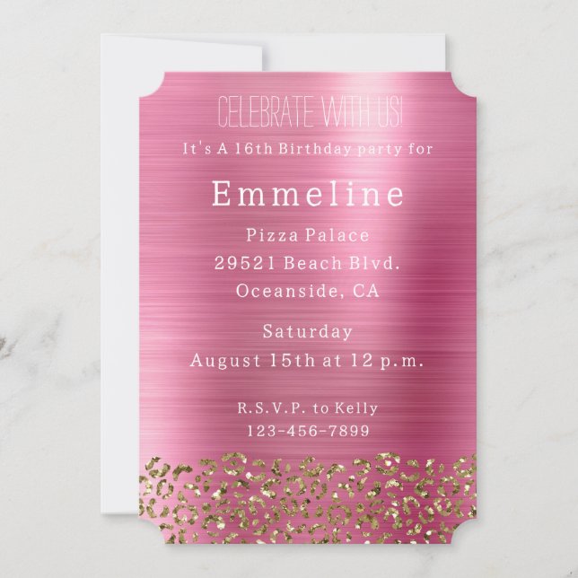 Invitación Glam Girly Pink Gold Leopard (Anverso)