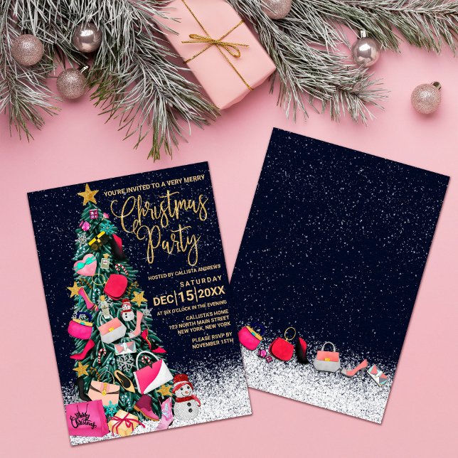 Invitación Glam Girly Shoes Purse Makeup Christmas Tree (Subido por el creador)