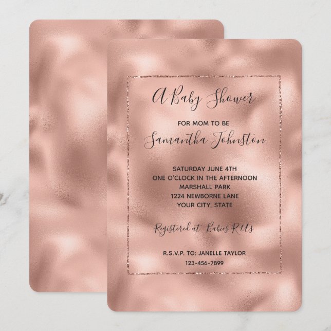 Invitación Glam Glitz Baby Shower Rosa Gold Pink (Anverso / Reverso)
