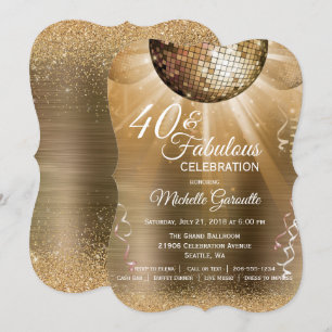 Invitación Glam Gold 40 y Fabulous Disco Ball Cumpleaños