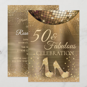 Invitación Glam Gold 50 y Chocolate Disco Fabulous