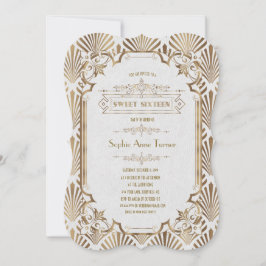 Invitación Glam Gold Art Deco Black Gatsby 20 Dulce Dieciséis
