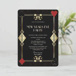 Invitación Glam Gold Art Deco Casino Noche Noche Año Nuevo Fi