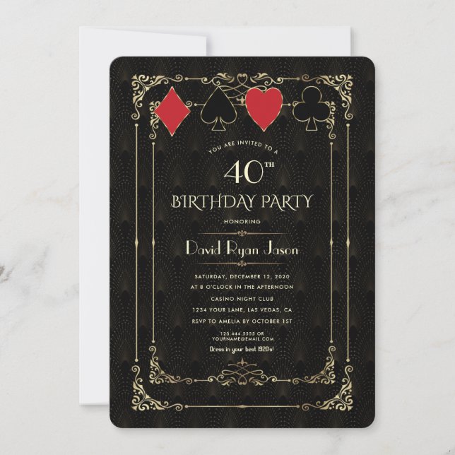 Invitación Glam Gold Art Deco Casino Royale Poker Cumpleaños (Anverso)