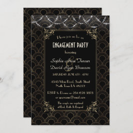 Invitación Glam Gold Art Deco Fleur-de-lis Engagement Party