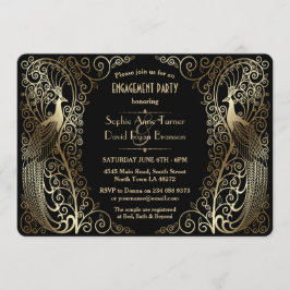 Invitación Glam Gold Art Deco Peacocks Engagement Party