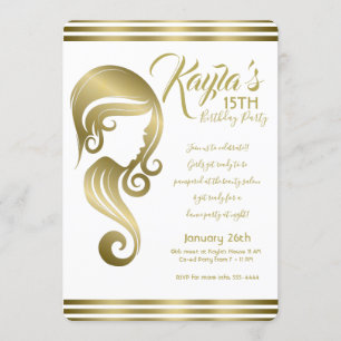 Invitación Glam Gold Beauty Chica Hair y Makeup Salon Fiesta