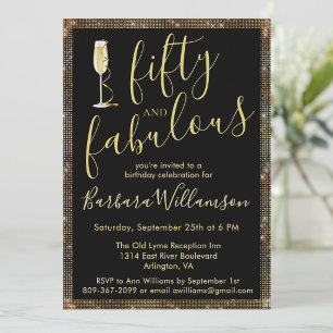 Invitación Glam Gold Black 50 y Fabuloso Cumpleaños 50