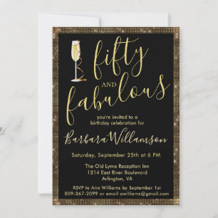 Invitación Glam Gold Black 50 y Fabuloso Cumpleaños 50