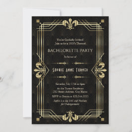 Invitación Glam Gold Black Art Deco Bachelorette Party