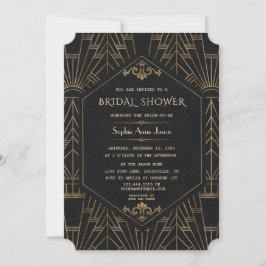 Invitación Glam Gold Black Great Gatsby 20s Bridal Shower