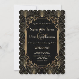 Invitación Glam Gold Black Great Gatsby Art Deco Boda