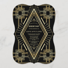 Invitación Glam Gold Black Great Gatsby Bachelorette