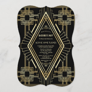 Invitación Glam Gold Black Great Gatsby Bachelorette
