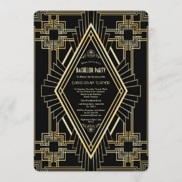 Invitación Glam Gold Black Great Gatsby BachelParty