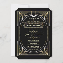 Invitación Glam Gold Black Great Gatsby Cincuenta Y Fabuloso