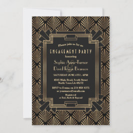 Invitación Glam Gold Black Great Gatsby Engagement Party