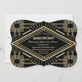 Invitación Glam Gold Black Great Gatsby Graduation Party