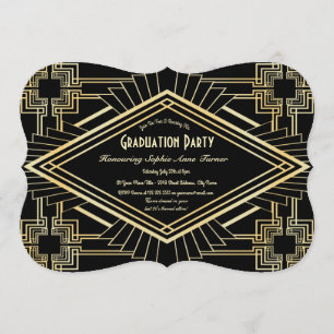 Invitación Glam Gold Black Great Gatsby Graduation Party