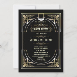 Invitación Glam Gold Black Great Gatsby Sweteen