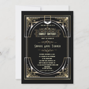 Invitación Glam Gold Black Great Gatsby Sweteen