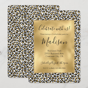 Invitación Glam Gold Black Leopard Print Sparkle