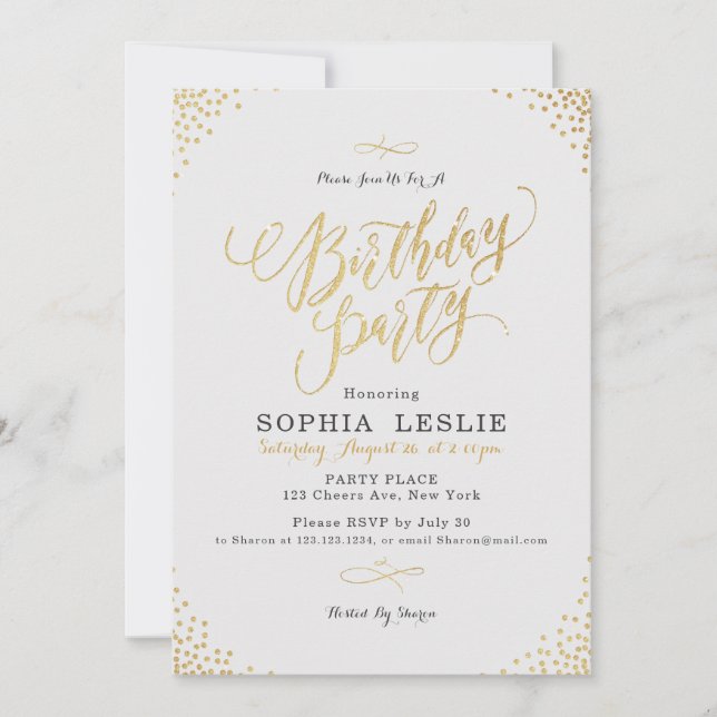 Invitación Glam gold calligraphy vintage party (Anverso)