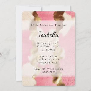 Invitación Glam Gold Cream Pink Cowgirl Piel de vaca Cumpleañ
