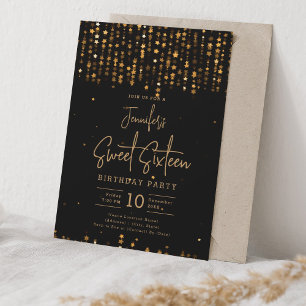 Invitación Glam Gold Falling Stars Sweet 16 Fiesta