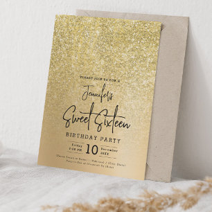 Invitación Glam Gold Faux Purpurina Sparkle Sweet 16 Fiesta