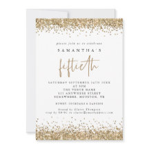 Glam Gold Glitter Cumpleaños Cincuenta Blanco