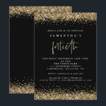 Invitación Glam Gold Glitter Cumpleaños Cuarenta Negra<br><div class="desc">Glam Gold Glitter Cumpleaños Cuarenta Negra,  Bordes elegantes de confeti de purpurina dorada falsa en la parte superior e inferior y también en la parte posterior. Cuarenta está configurado en un estilo de escritura a mano moderno. Personalice fácilmente el resto del texto a su gusto.</div>
