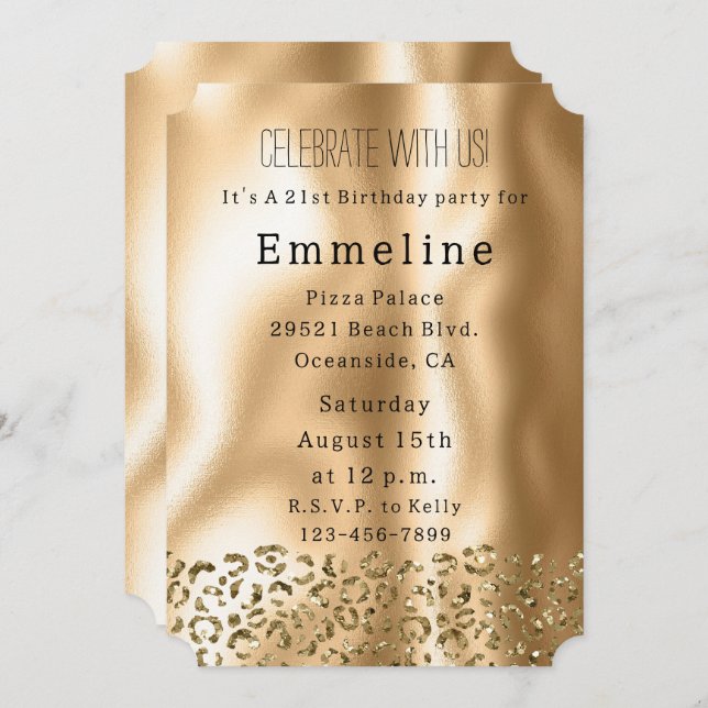 Invitación Glam Gold Glitzy Leopard (Anverso / Reverso)
