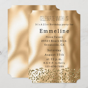 Invitación Glam Gold Glitzy Leopard