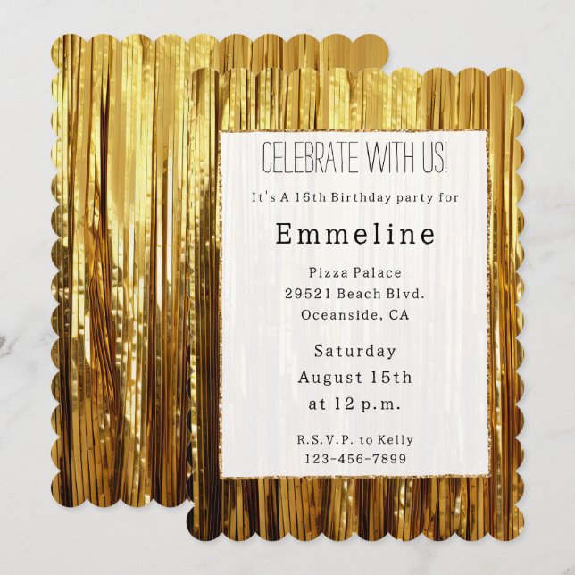 Invitación Glam Gold Glitzy Sparkle Stripes (Anverso / Reverso)