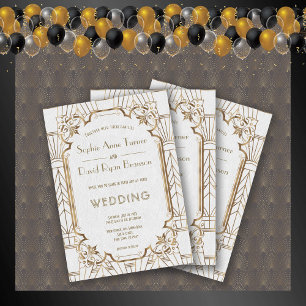 Invitación Glam Gold Gran Gatsby Boda de Art Deco Blanco de l