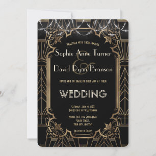 Invitación Glam Gold Gran Gatsby Boda de Art Deco Negro de lo