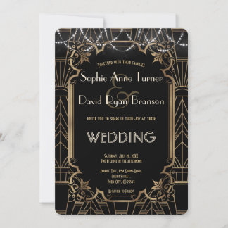 Invitación Glam Gold Gran Gatsby Boda de Art Deco Negro de lo