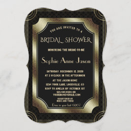 Invitación Glam Gold Great Gatsby Art Deco 20s Bridal Shower