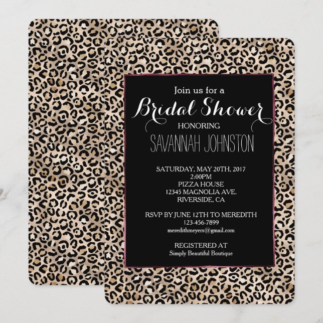 Invitación Glam Gold Leopard Imprimir ducha de novia (Anverso / Reverso)