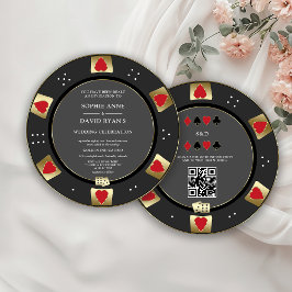 Invitación Glam Gold Poker Chip QR Code Boda de Casino