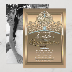 Invitación Glam Gold Princess Corazón Tiara Quinceañera Foto
