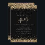 Invitación Glam Gold Purpurina 50º Fiesta Negro<br><div class="desc">Glam Gold Purpurina 50Fiesta Negro, Elegante purpurina de de de oro, las fronteras de confeti elegantes de oro están en la parte superior e inferior y también en la parte trasera. El cincuenta es un estilo moderno de escritura a mano. Personaliza fácilmente el resto del texto a tu propia persona....</div>