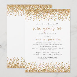 Invitación Glam Gold Purpurina Año Nuevo Eve White