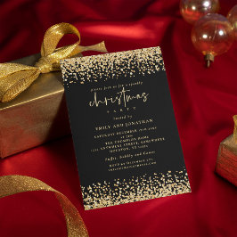 Invitación Glam Gold Purpurina Navidades Fiesta Negro