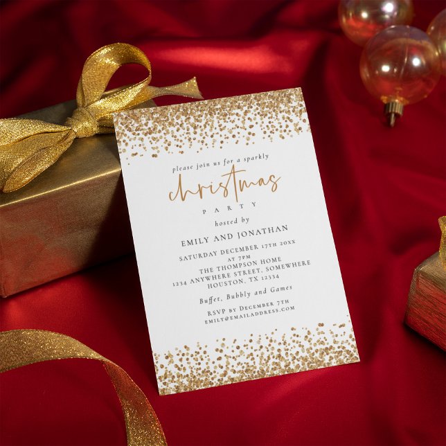 Invitación Glam Gold Purpurina Navidades Fiesta White (Available digitally and printed)